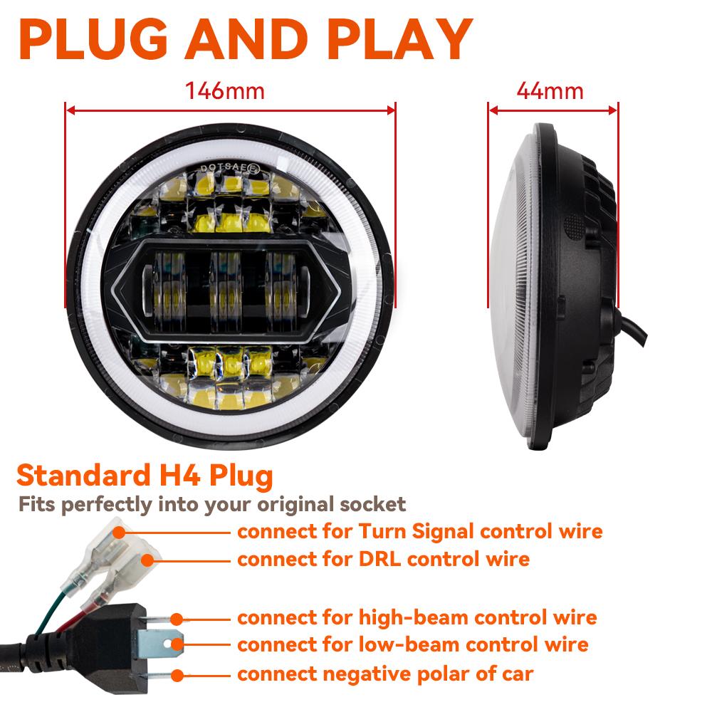 5.75 inch Motorcycle Led Headlight with housing Universal Round Head Light for Harley Sportster Cafe Racer Bobber Honda CB400