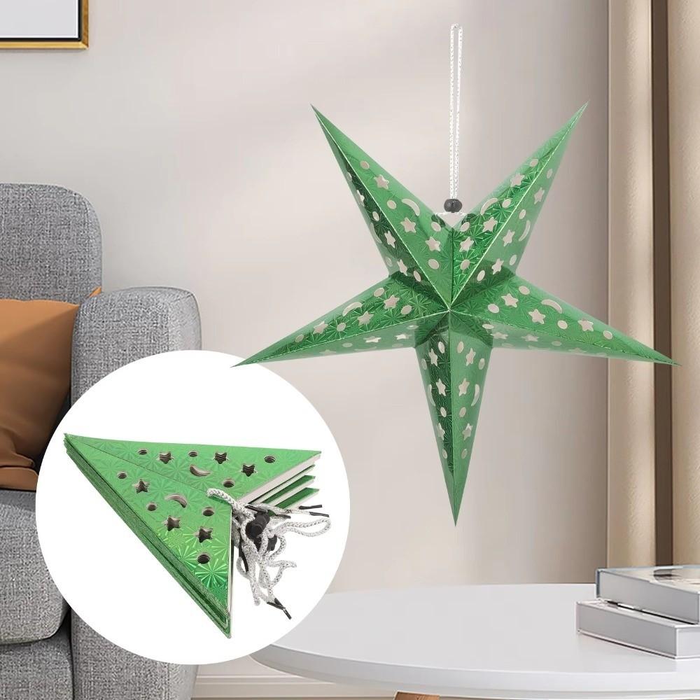 Hanging 3D Christmas Tree Lampshade Paper Five-Star Decorative Lampshade  Home Decor