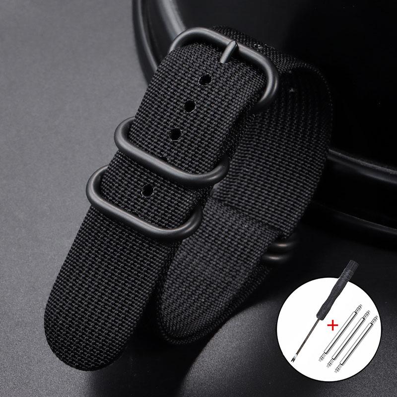 Ribbed Nylon Watchband Nylon Watch Strap 18mm 20mm 22mm 24mm Watchband for Seiko Military Loop Watch Band Black Buckle Bracelets