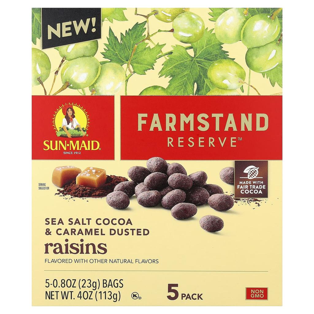 Sun-Maid FarmStand Reserve™, Raisins, Sea Salt, Cocoa & Caramel Dust, 5 Packets, 0.8 Oz (23 G) Each