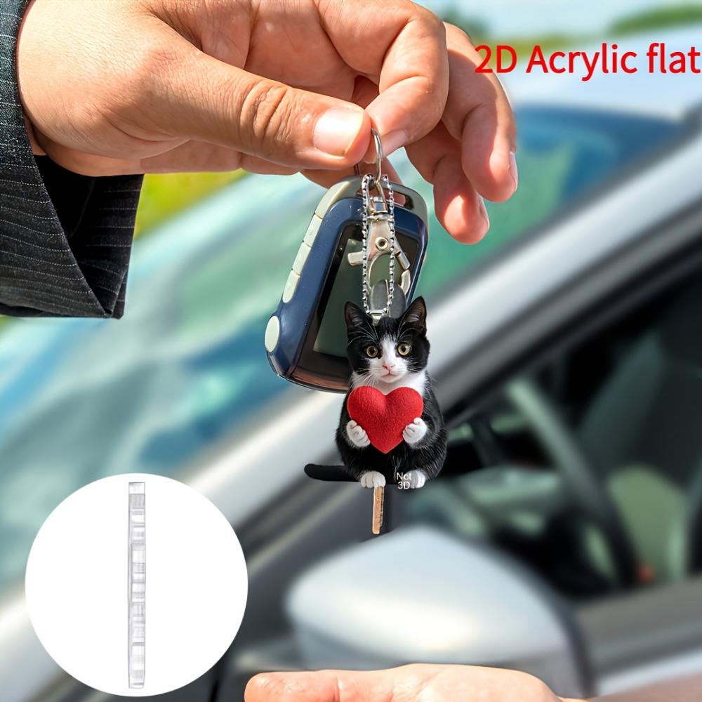 2D flacher Autoanhänger Auto hängende Dekoration bezaubernde Acryl Liebeskatze Weihnachtsbaumschmuck-2D schwarz und weiß, perfektes Feiertagsdekorationsgeschenk