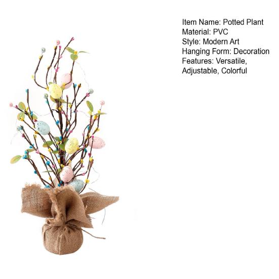 Easter Egg Tree with LED Lights Artificial Egg Decoration for Spring Holiday Tabletop Centerpiece for Home Party