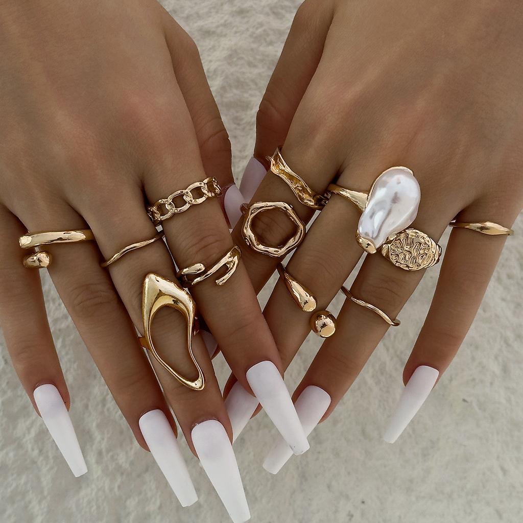 European and American Ethnic Style Carved Feather turquoise Ring Retro Personality Ring Set Combination Ring Set