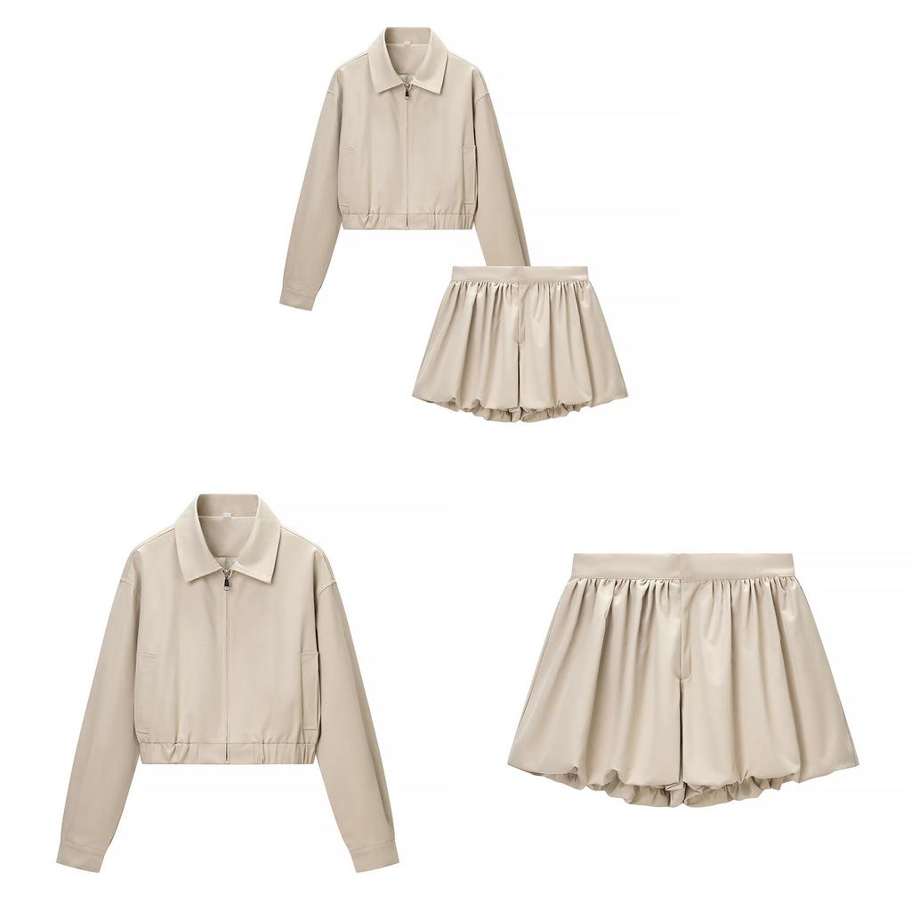 Streetwear Fashion Set With Zipper Jacket And Long Skirt For Women