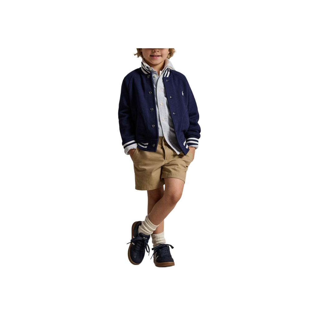 Polo Ralph Lauren Baseball Jacket FW24 Pony Embroidered Cotton Blend Fleece Long Sleeve Kids Jacket Navy-Blue 657298