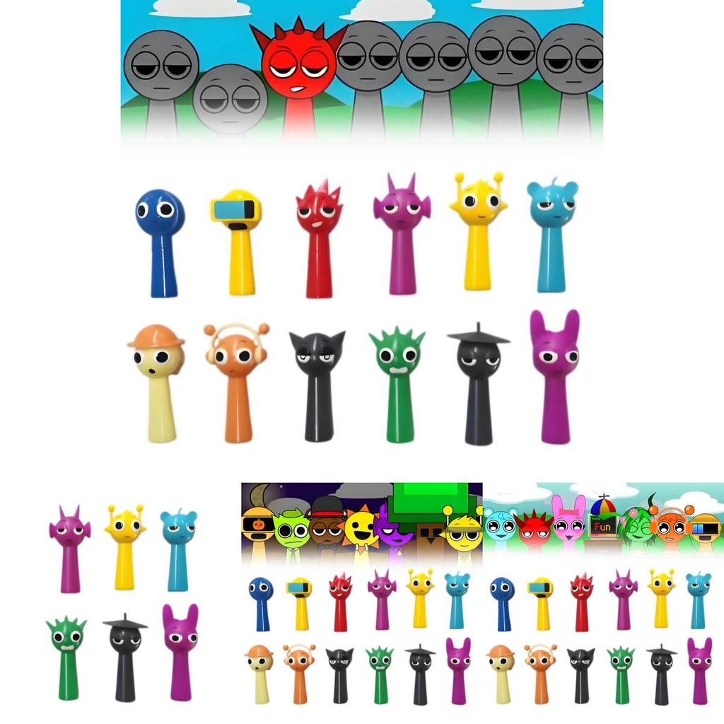 Adorable 3-3.5 Inch Rhythm Box Hand Figurine Models Set Of 12 Colorful Pvc Cake Decorations