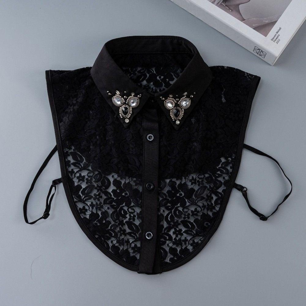 Top Neckwear Shirt Fake Collar Clothing Accessory Handmade Embroidered Detachable Collar Lace Rhinestone Lace Bodysuit