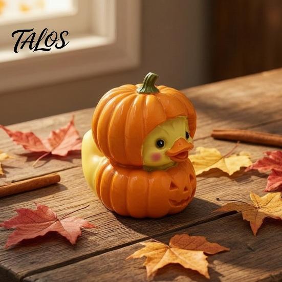 Small Healing Handicrafts Halloween Pumpkin Duck Ornament, Resin Stacked Yellow Decorative Table Centerpiece Figurines, Cute Mini Desktop Decor