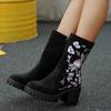 Fashion Autumn Women's High-heeled Ankle Boots Fashion Platform Chunky Heels Riding Boots Embroidered Flannel Booties Thick-soled Shoes