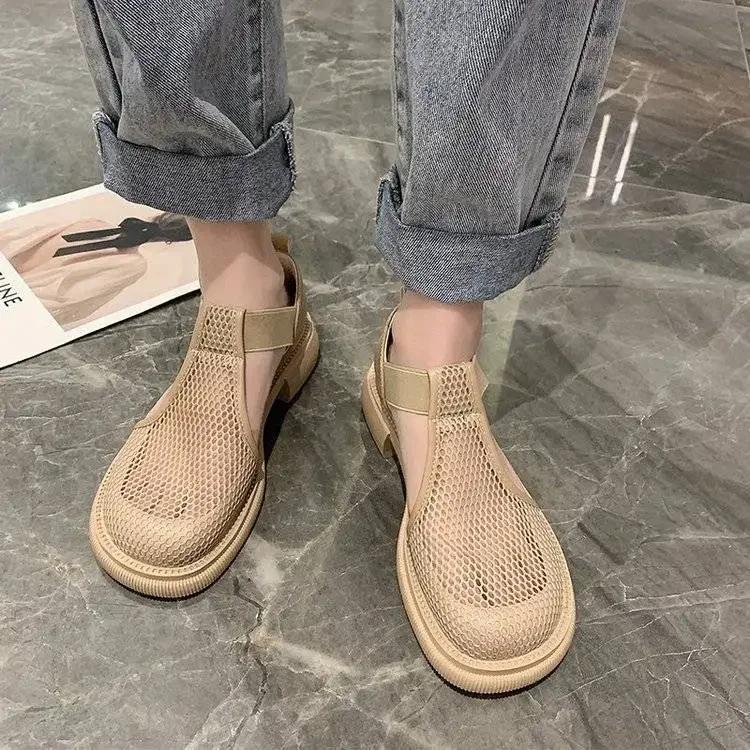 2026 Closed Toe Sandals Black Shoes for Women  Summer Breathable Beige Medium Fashion New Flat Comfort Girls Outside Buckle