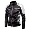 Leather Insert Color Stand Collar PU Leather Motorcycle Jacket for Spring and Autumn Thin Casual Leather Jacket for Men