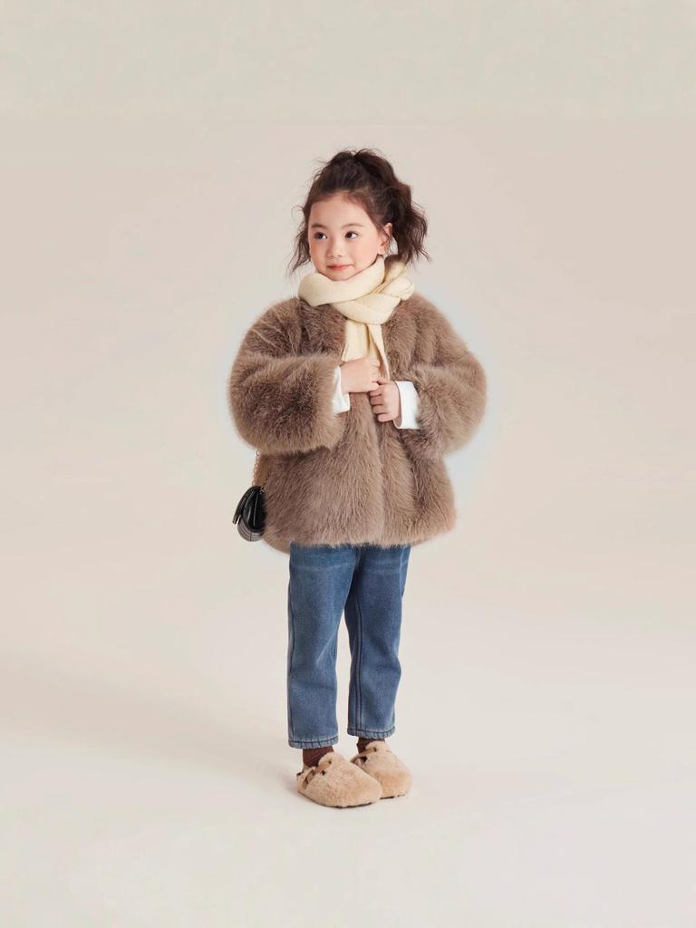 Płaszcz ze sztucznego futra lisa dla dziewczynek na zimę 2025: Bawełniany, Pikowany, Podszyty Aksamitem, Gruby Płaszczyk Dziecięcy