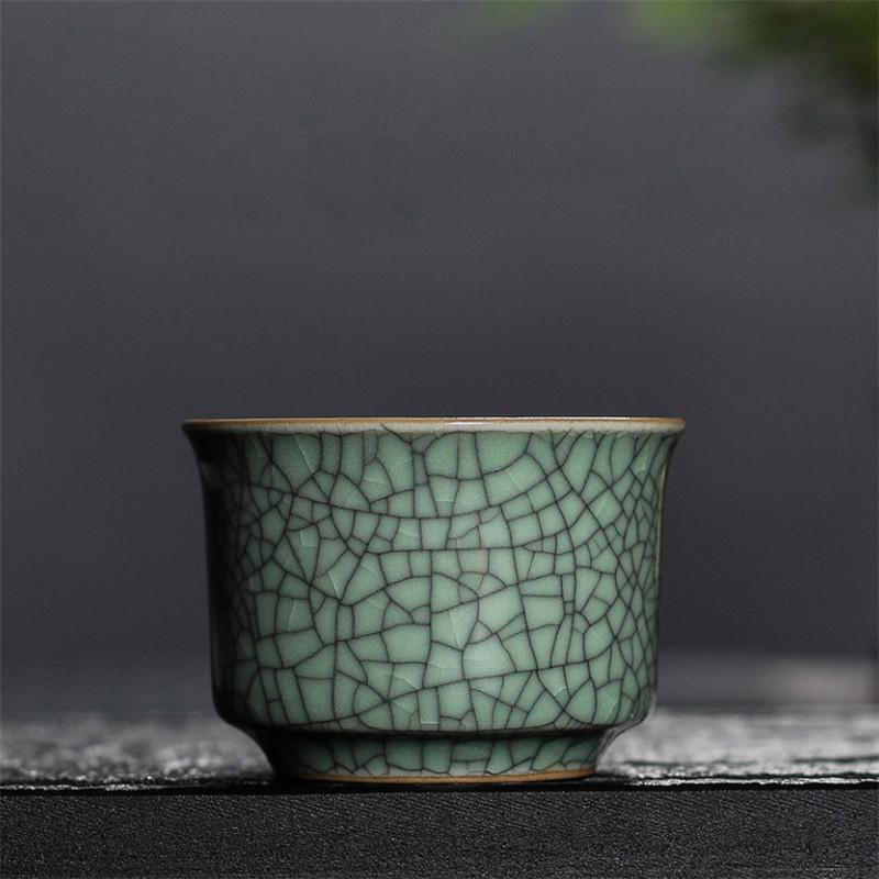 Longquan Celadon Office Teacup Ceramic Ge Kiln Ice Cracked Glaze Kung Fu Master Cup Small Tea Bowl Drinkware