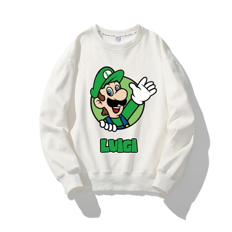 Super Marios Bros Cartoon Sweatshirt for Children Anime Figures Luigi Toad Bowser Yoshi Peach Cosplay Long Sleeved Tops