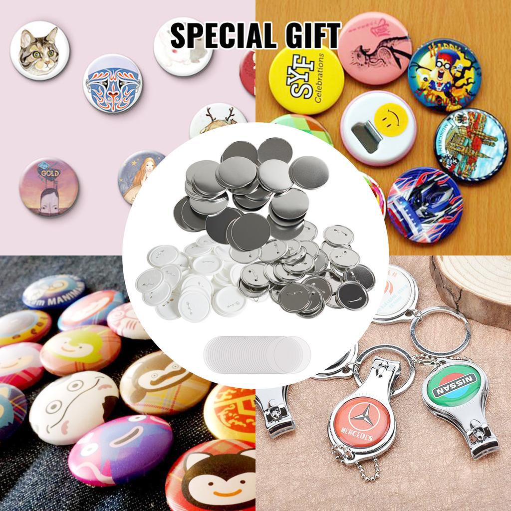 SucceBuy 25/32/58/75mm Button-Abzeichen-Teile Zubehör für Button-Maschine 200/500 Sets Metall und Kunststoff Anstecknadeln