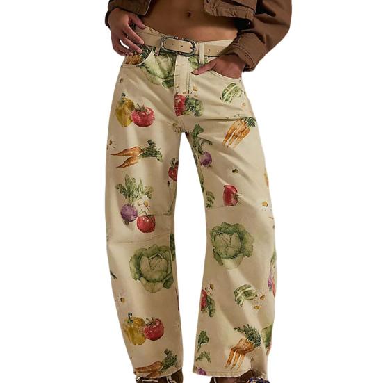 Barrel Jeans for Women Floral Print Boyfriend Baggy Jeans Casual Mid