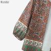 ZANZEA Boho-Print Damen Lässig Offen Vorne 3/4 Ärmel Locker Überwurf Bluse