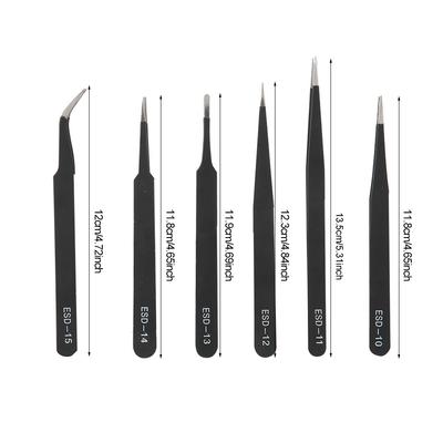 6PCS Anti Static Tweezers Stainless Steel   Fine Tip High Quality Grt Elasticity Antimagnetic Maintenance Tool Kit