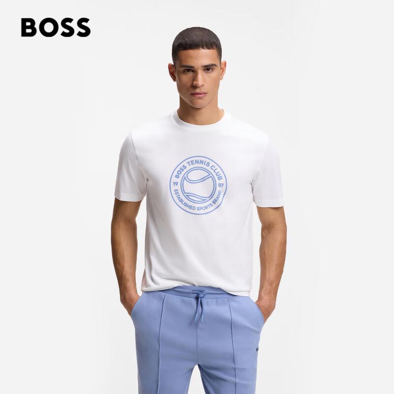 BOSS Men's 2026 Summer Tennis Motif Cotton Jersey T-Shirt