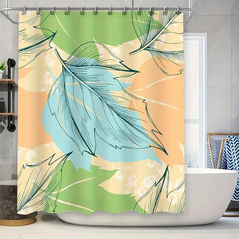 

Luxurious Floral Bath Shower Curtain Green Blue White Orange Design Decor Home Bathroom Window Waterproof Fabric With Rod Hooks W60H190(CM)-1 Pcs