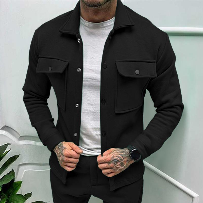 Men S Casual Solid Button Pocket Long Sleeve Fleece Jacket