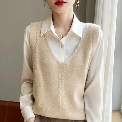 Top Vestă Fără Mâneci Nouă Spliced Pulover Decolteu în V Modă Culoare Solidă Versatil Casual Larg