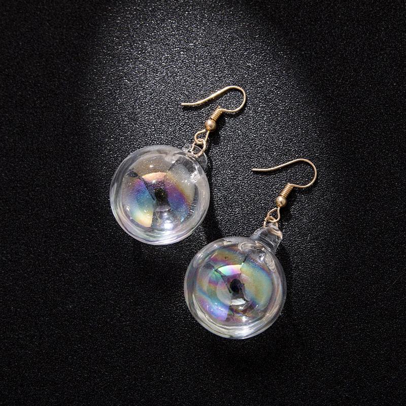 Korean Iridescent Glass Ball Earrings: Trendy Transparent Dangle Studs for Women