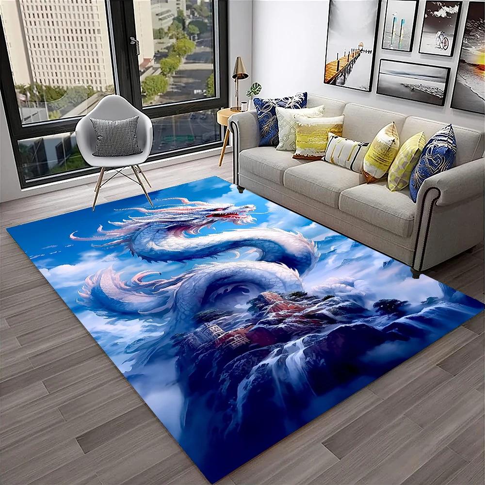 3D China Dragon Myth Art Cartoon Carpet Rug for Home Living Room Bedroom Sofa Doormat Decor,Kid Play Area Rug Non-slip Floor Mat