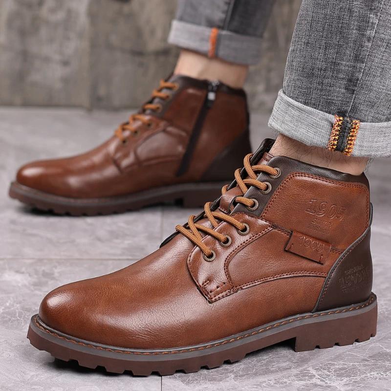 Handmade Men Ankle Boots Luxury Retro Men's Motorcycle Boots for Men High Quality Outdoor Work Shoes British Style Men Boots