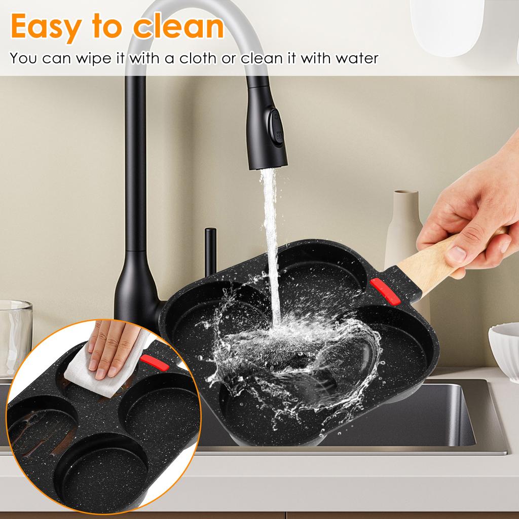 4Cup Egg Frying Pan Nonslip Omelette Pan Skillet with Oil Brush and Lid Pancake Skillet for Gas Stove Induction Cookware