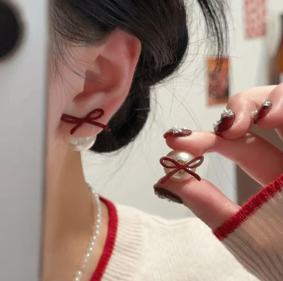 

Ankara Red Bow Earrings - Hong Kong Style, High-End Design for Women