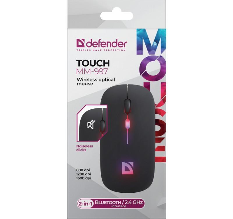 Mouse sem fio clique silencioso TOUCH MM-997 bateria 800/1200/1600 DPI preto