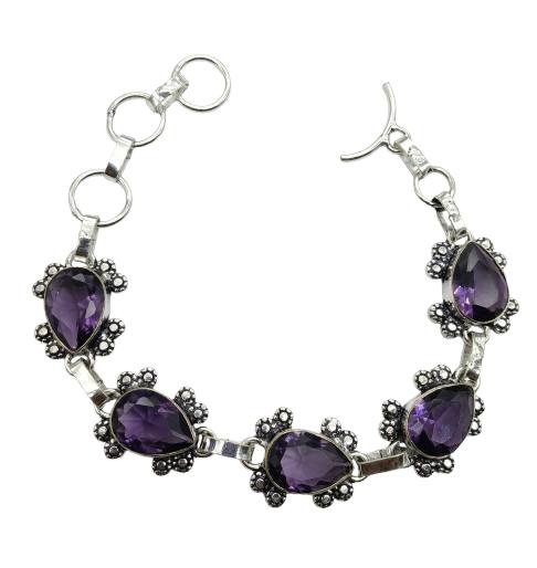 Amethyst Gemstone Silver Plated Handmade Bracelet Jewelry BR 84