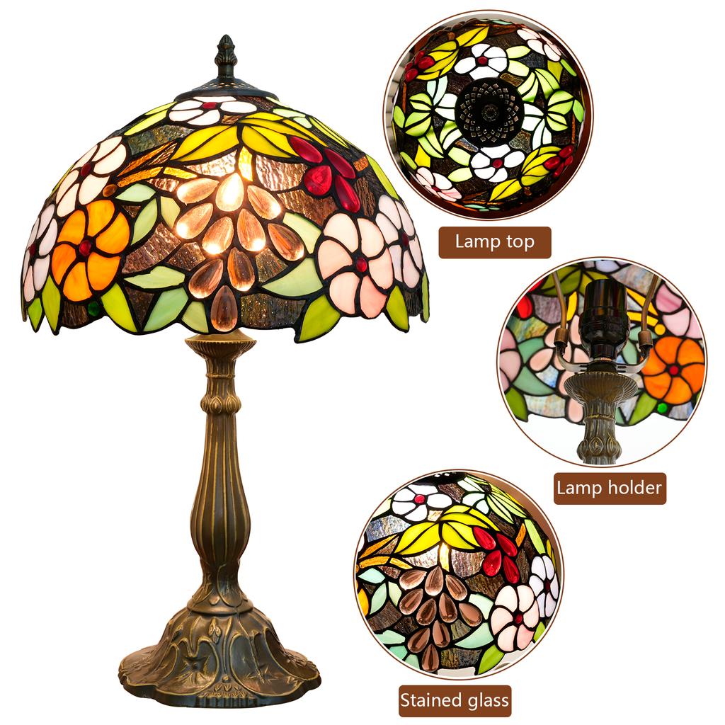 Village Garden Style Stained Glass Lamp Bedroom Table Lamp Reading Desk Light for Bedside Living Room Office Dormitory Decor 12“