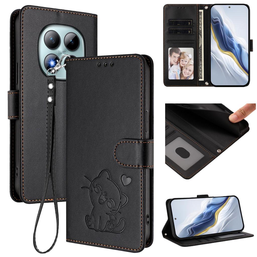 For Xiaomi Redmi Note 15 Pro+ 5G Wallet Case with Wrist Strap Love Cat Pattern Imprint Leather Phone Cover