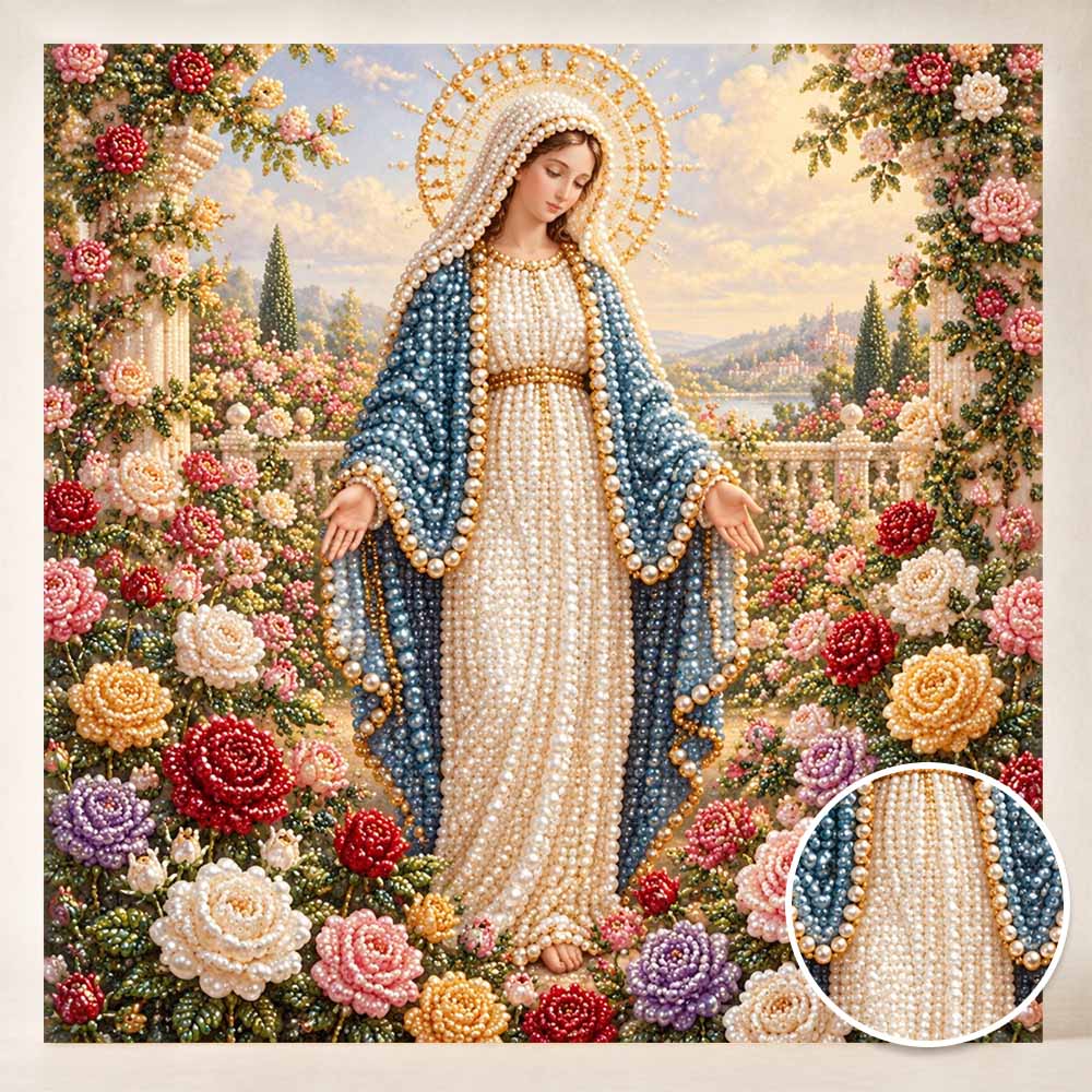 Pearl Painting 5D DIY Decorative Painting. Virgin Mary and Rose Garden. Cute Birthday Gift. Handmade Art Painting