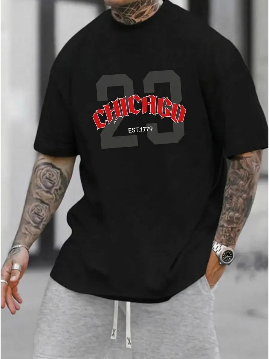 Oversized thick T-shirt with Chicago print 4XL