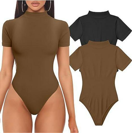 2024 Hot Seller Women's Ribbed High Neck Short Sleeve Yoga Bodysuit