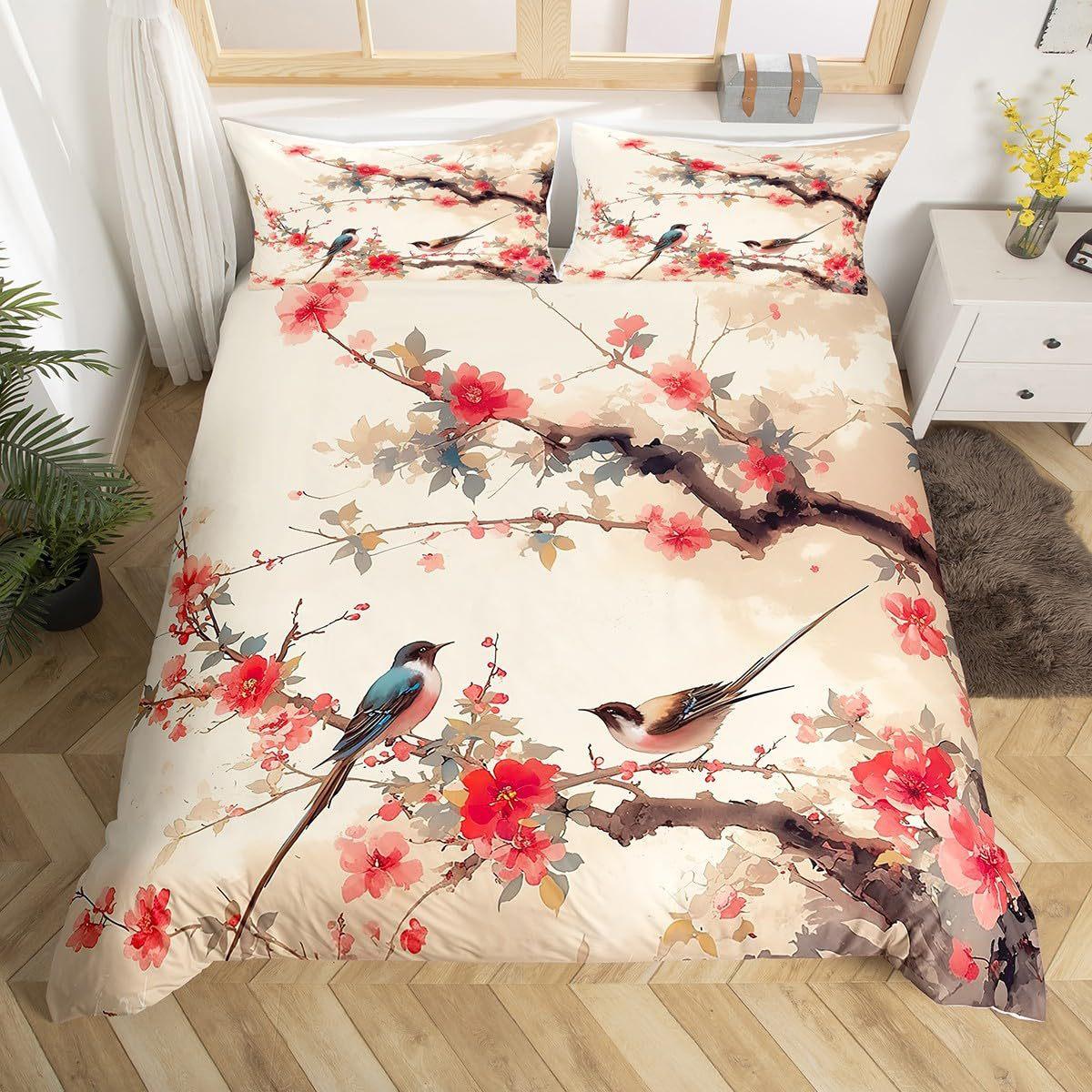 

Комплект постельного белья из трех частей с рисунком цветов и птиц, пейзаж, рисунок тушью, украшение для спальни Germany 155 * 200