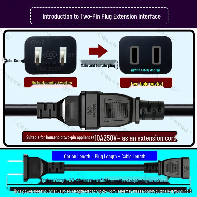Two-Pin Foot-Operated Extension Cord with Elbow Connector, 2-Core, 2-Hole, 1/1.5 Mm² Copper for TV and Fan