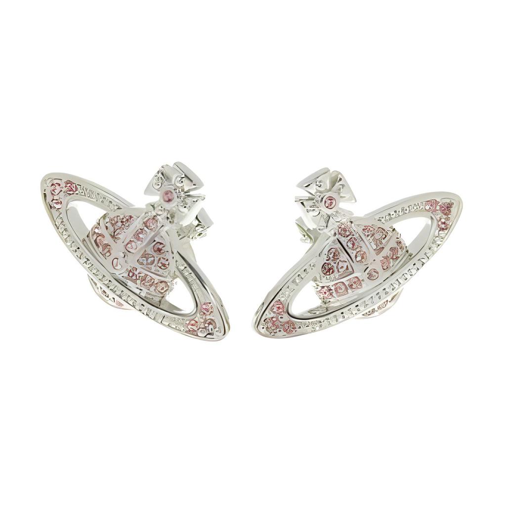 VIVIENNE WESTWOOD Mini Bas Relief Crystal Saturn Brass Earrings Women Earrings Silver Pink 6202003302P207P207