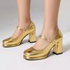Mary Jane Women's Single Shoes Gold Silver Square Head Platform Thick Heel High Heel One-word Buckle High Heel Women's Shoes Casual Women's Shoes
