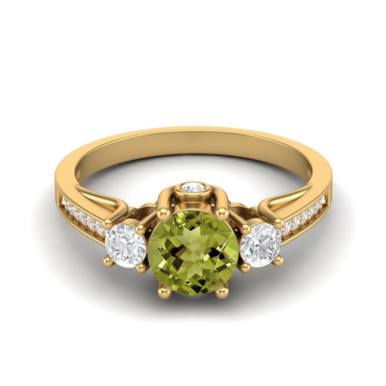 

1.39 Ctw Round Peridot 925 Sterling Silver Gold Vermeil Three Stone Accents Women Engagement Ring 12 жовтий