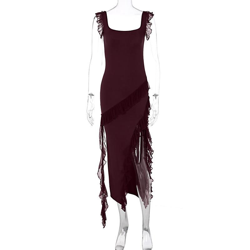 2024 Summer/Fall New European & American Style Women's Sexy Frill Stitch Split Dress