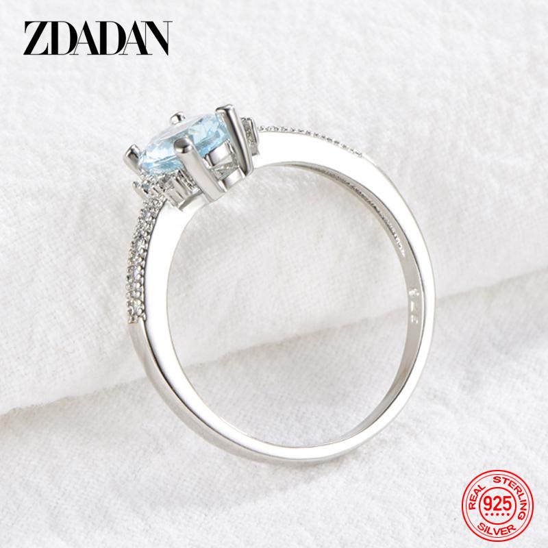 925 Sterling Silver Charm Aquamarine Ring for Women Fashion Wedding Jewelry Engagement Party Gift