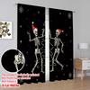 2pcs,2D Plane Printing Curtain Popular Dancing Skeletons In Santa Hats Versatile Durable Polyester (without Rod) Art Deco