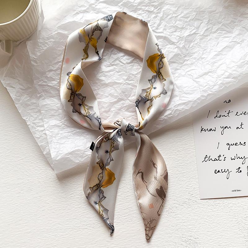 New Fruit Pattern Floral Narrow Korean Version Small Silk Scarf for Women's Decorative Scarf with Long Streamers and Kissing Small Scarf