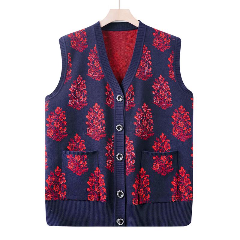 Damen Floral V-Ausschnitt Strickweste für reife Damen