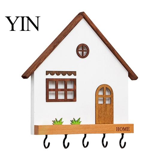 Wall Storage for Keys Mounted Wooden Key Holder, 5 Hooks Shelf, Dual Adhesive Entryway Hook Installation Options Organizer Kitchen And Living