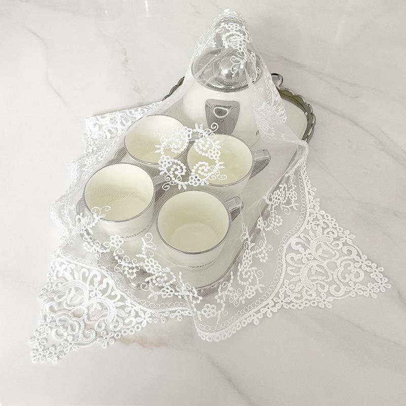 Mesh Embroidered Kitchen Bar Table Mat Tea Set Coffee Cup Cover Christmas Wedding Party Decoration